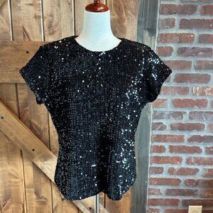 Knapp Studio Black Sequin Short Sleeve Top Women’s XL